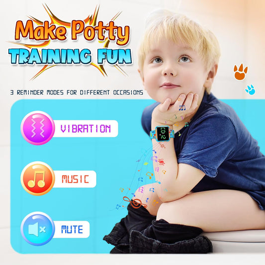 Potty Training Watch and Board Book for Kids: Water Resistant Potty Watches for Toddler Boys Rechargeable Toilet Reminder Dinosaur Toddler Watch 1-3 Birthday Gifts for 2 3 4 Year Old Boy (Blue)