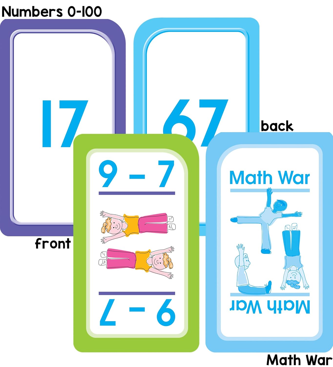 School Zone Math 1-2 4-Pack Flash Cards: 224 Cards, 1st Grade, 2nd Grade, Addition 0-12, Subtraction 0-12, Numbers 1-100, Math War Card Game, Numerical Order, Skip Counting, Ages 4+