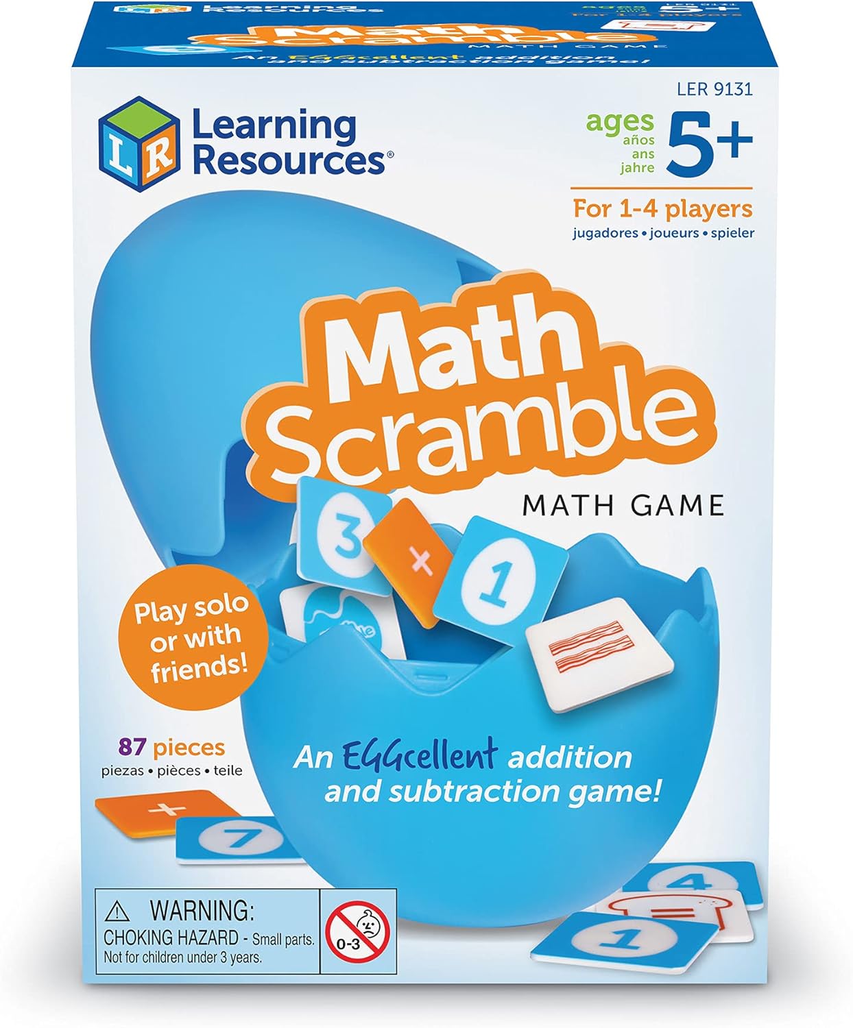 Learning Resources Math Scramble Game - 87 pieces, Ages 5+, Math Manipulatives for Kids, Addition and Subtraction, STEM
