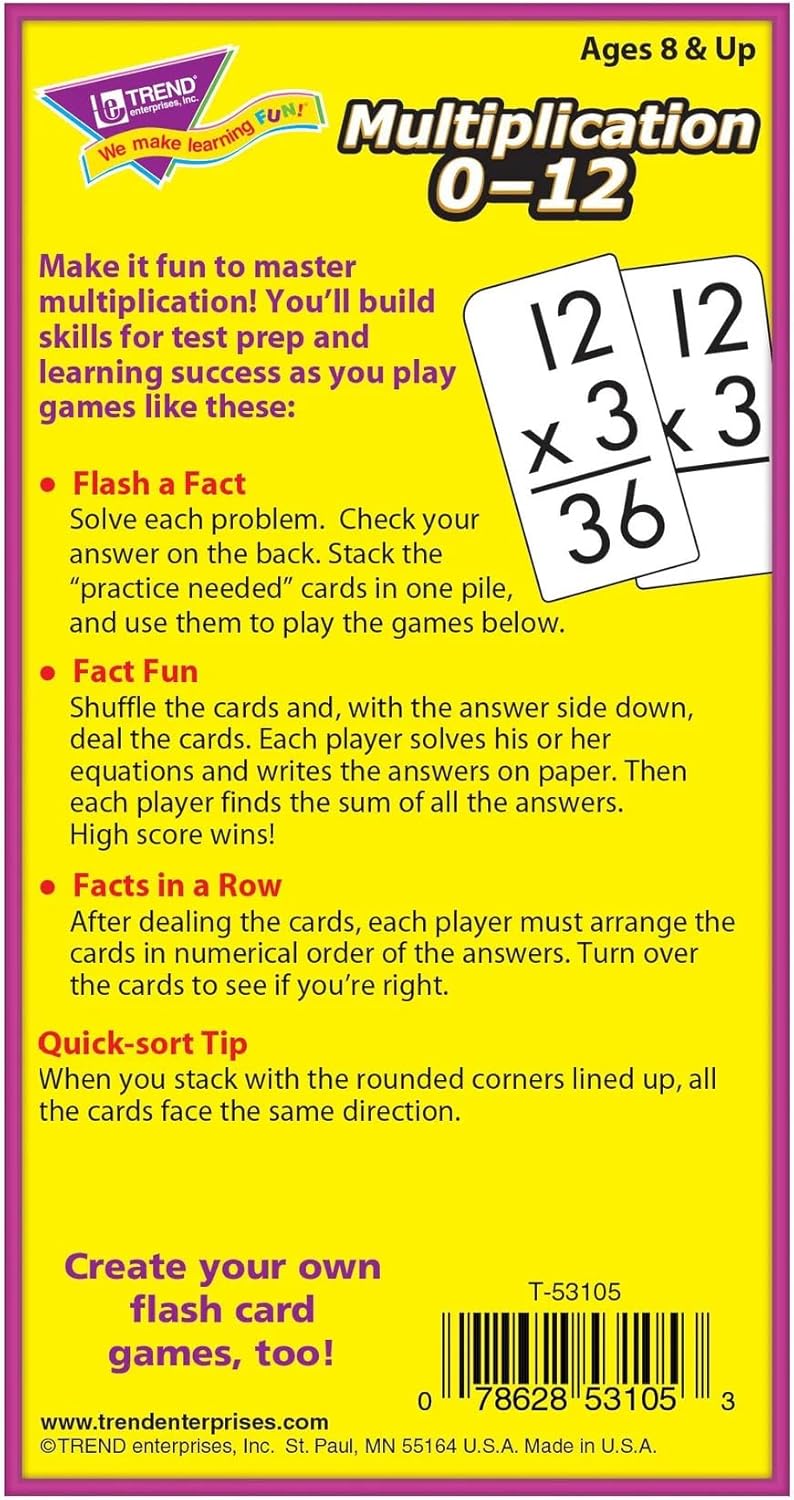 TREND ENTERPRISES: Multiplication 0-12 Skill Drill Flash Cards, Exciting Way for Everyone to Learn, Facts Through 12, Self-Checking, Great for Skill Building and Test Prep, 91 Cards Included, Ages 8+