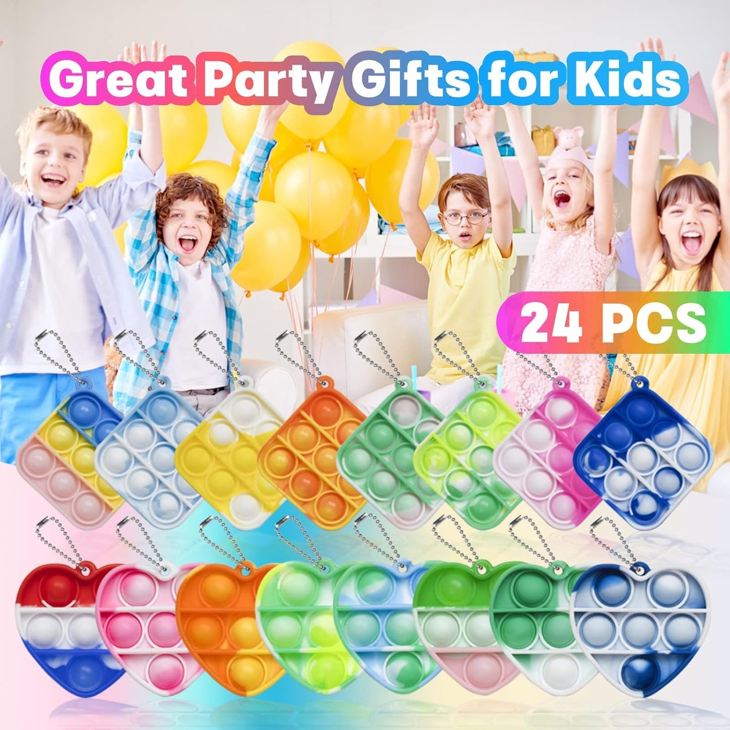 Pop Fidget Toys Bulk Its 24 Pack Party Favors for Kids Mini Pop Keychain It Fidget Toy Small Fidgets for Classroom Prizes End of Year Student Gifts from Teacher Carnival Birthday Goodie Bag Stuffers