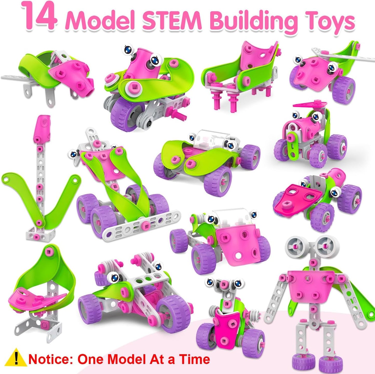 STEM Toys for 4 5 6 7 8+ Year Old Girl Birthday Gifts Pink Educational Building Toys for Kids Ages 4-8 5-7 8-10 Stem Activities Construction Toy for Girls 4-6 6-8 Creative Games Holiday Idea Gift