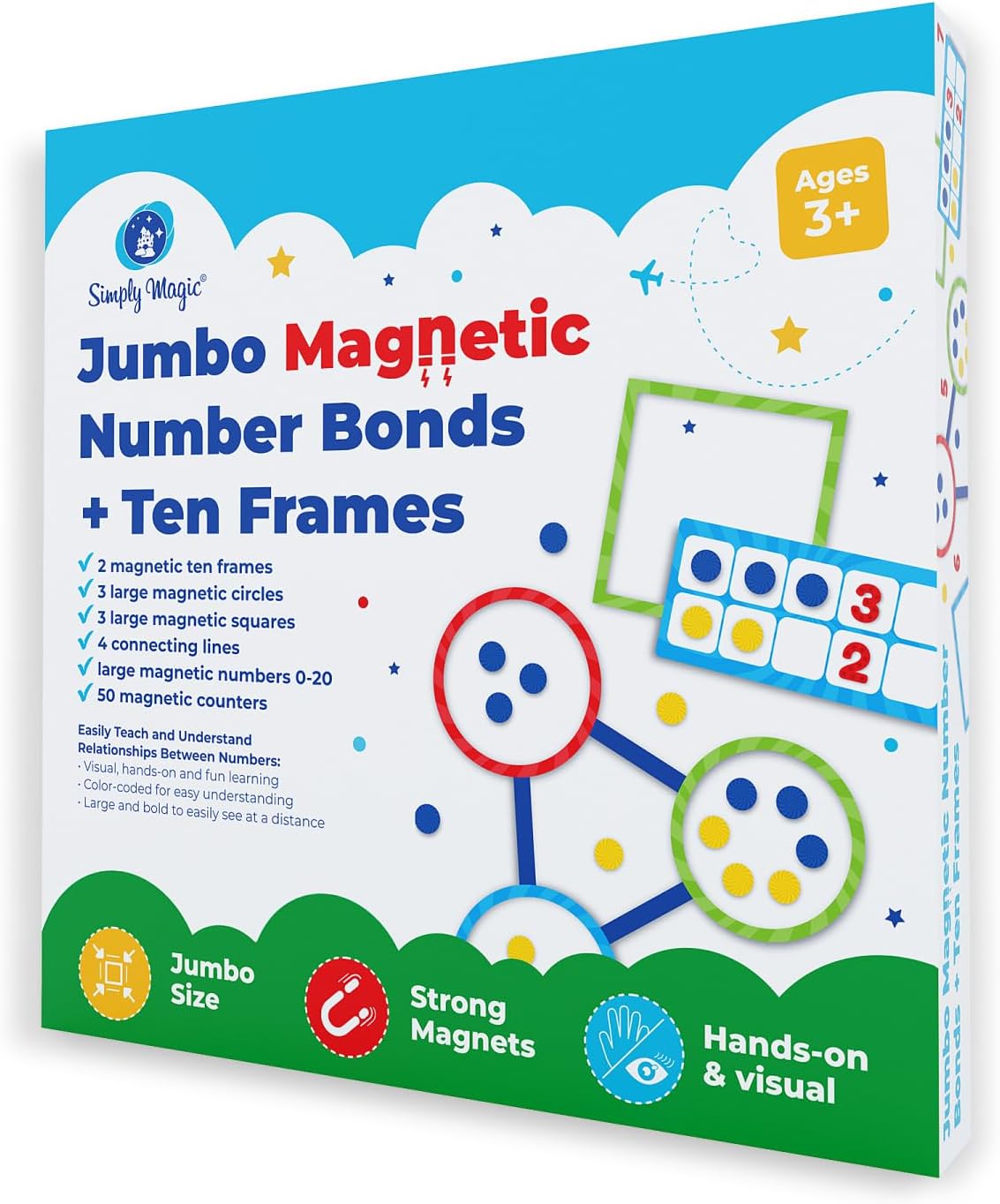 82 PCS Jumbo Magnetic Number Bonds and Magnetic Ten Frames Set - Magnetic Numbers for Whiteboard, Math Counters, 10 Ten Frames for Classroom, Math Manipulatives, Classroom Must Haves - Simply Magic