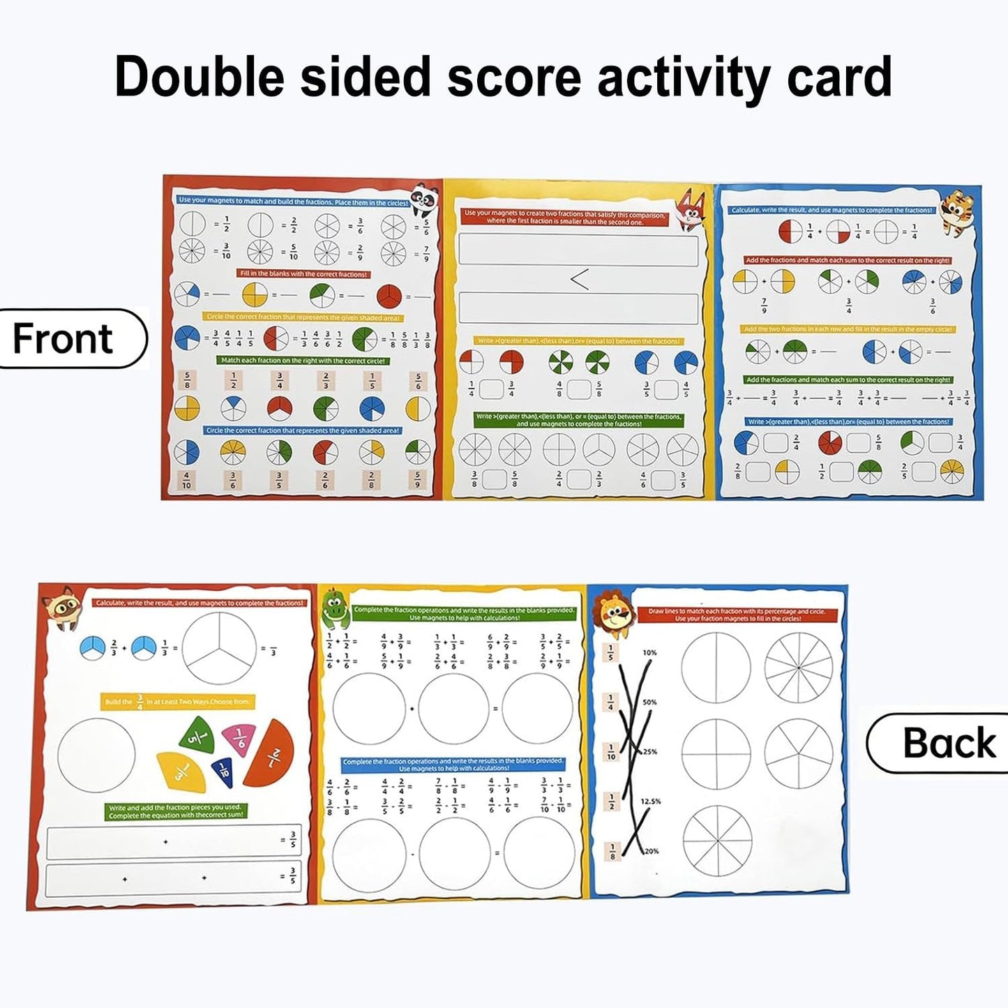 Magnetic Fraction Educational Puzzle, Magnetic Fraction Demonstration Book with Fraction Tiles & Circles, Math Manipulatives for Elementary School, Math Learning Skills for Kids