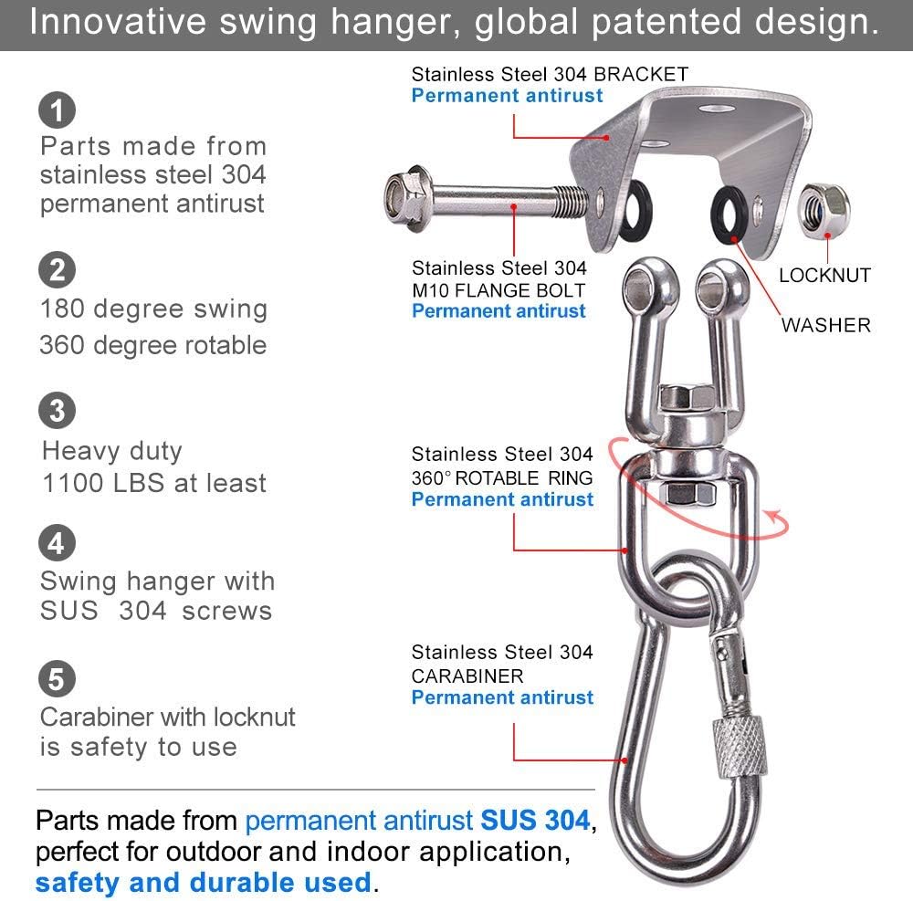 SELEWARE Anti-Squeaking Swing Hanger Stainless Steel Swing Set Hook Ceiling Mount Bracket for Hammock Chair Toddler Swing Yoga Swing Punching Bag 2 Packs