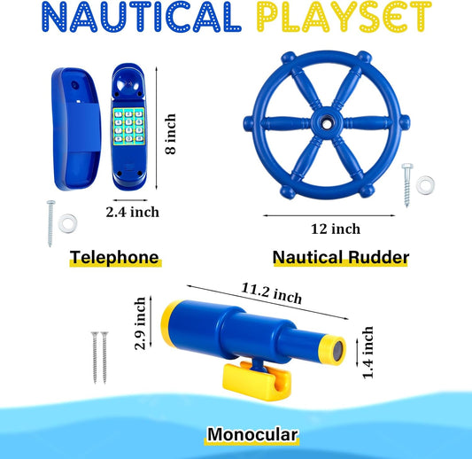 3 Pcs Playground Accessories for Kids Outdoor Swing Set Accessories Playground Equipment Pirate Plastic Ship Wheel Toy Telescope Telephone Backyard Outdoor Playhouse Climbing Equipment(Yellow, Green)