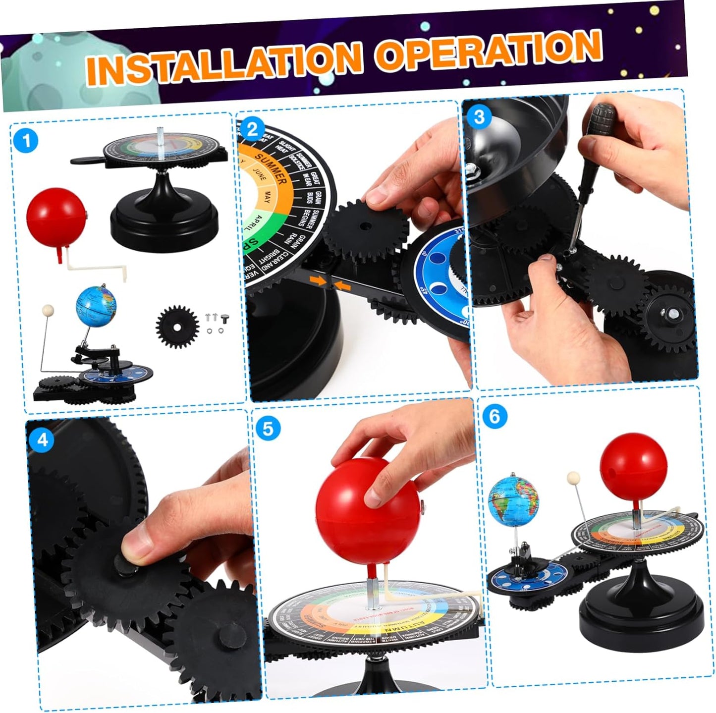 Solar System Planetarium Model Moon Earth Sun Orbital Model Scientific Educational Astronomy Teaching Tool for Toddlers Kids Children