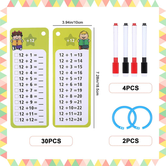 30PCS Reusable Multiplication Flash Cards&Division Flash Cards with 4 Dry Erase Pens 2 Rings,Math Flashcards for 1st to 3rd Grades,Math Games for Classroom and Home