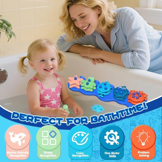 Baby Bath Toys, Mold Free Silcone Shape Sorting & Stacking Bath Toy Set with 20 Textured Floating Pieces, No Hole Design, Silicone Color & Shape Sorter for Toddler Early Learning Bathtub Fun