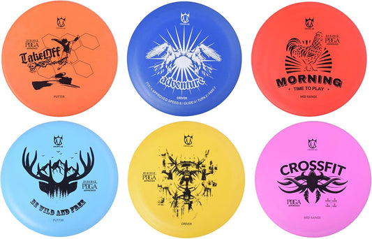 CROWN ME Disc Golf Starter Set,Disc Golf Set with 6 Discs, 1 Marker,1 Towel and Starter Disc Golf Bag Fairway Driver