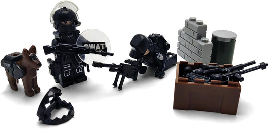 Toysvill SWAT Police Military Building Block Set with 6 Soldier Minifigures, Police Dog and Accessories