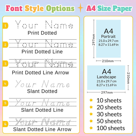 Custom Handwriting Practice Sheets Personalized Name Tracing Worksheets Customized Name Practice Writing A4 Size pape for Preschool Kindergarten Kids