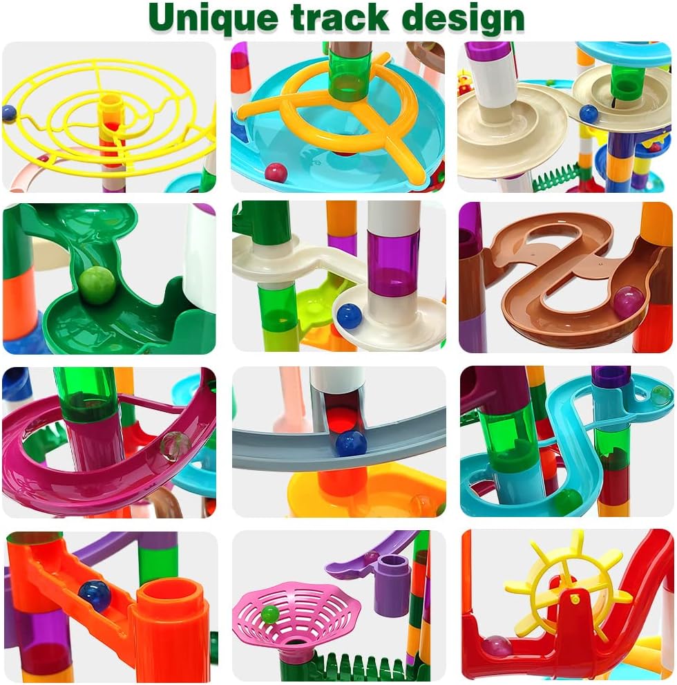 DSHMIXIA Marble Run Marble Maze Race Track with Glowing Marbles for Kids Ages 3-4-8-10 Sturdy Building Toys Kids Games Amazing Fun Gifts (Super)