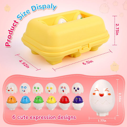 USATDD Matching Eggs for Toddlers Montessori Geometric Eggs Color & Shape Recognition Toy, Fine Motor Skills Shape Sorter Puzzle, Easter Eggs Toys Gifts for Kids, Easter Basket Stuffers