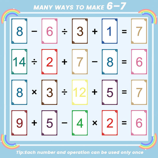 Six Seven Math Card Game Card Version Fast Equation Game Make 6 or 7 Addition Subtraction Multiplication Division Includes Instruction Book Family Game Night Classroom STEM Travel Game 2 to 6 Players