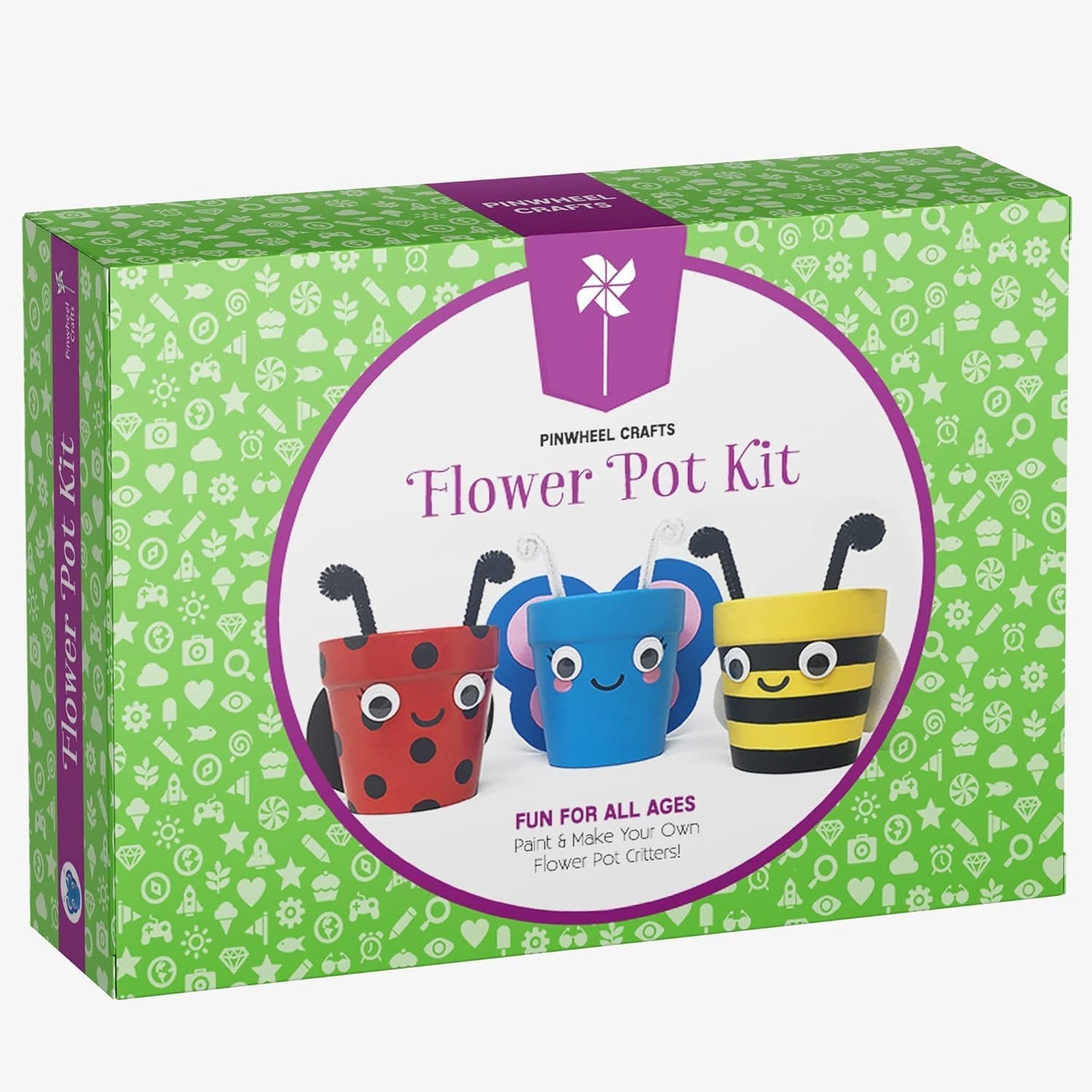 Pinwheel Crafts Flower Pot Painting Kit – Paint Your Own Kids Gardening Set with Seeds, Soil, 8 Paints, 2 Brushes & 3 Pots, DIY Plant Growing Kit for Kids Ages 8-12+, Kid Gardening Set