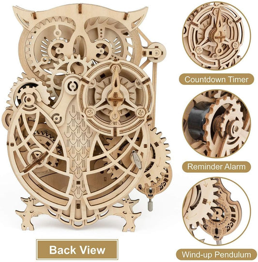 ROKR 3D Wooden Puzzles for Adults Owl Clock - Mechanical Model Building Kit DIY Hobbies for Men Women 161PCS Clock Puzzle Creative Craft Gift Home Decor for Family