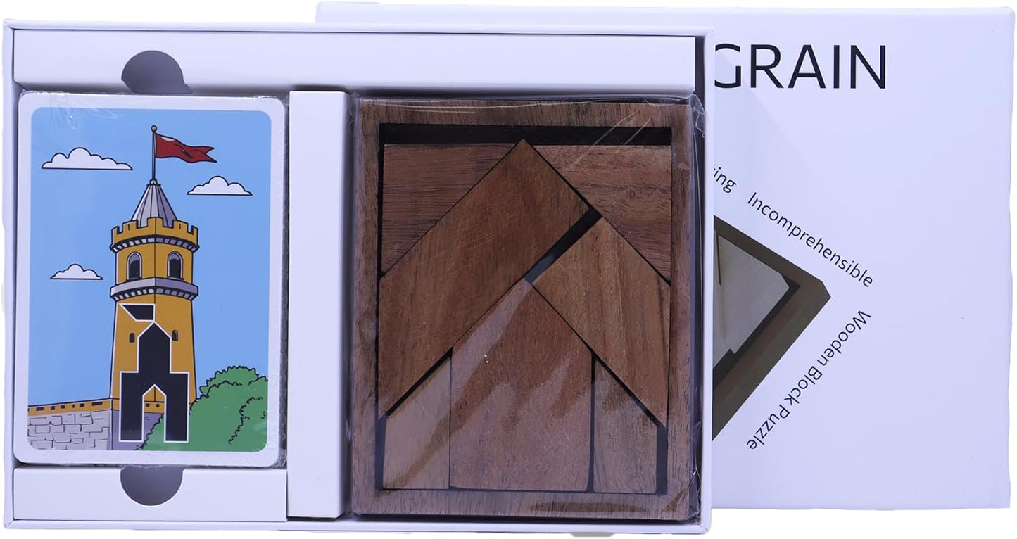 Enigma Grain Wooden Tangram Brain Puzzles for Adults | Challenging Wooden Brain Teasers Puzzle | 50+ Puzzles Inside! | Great to Do with Others!