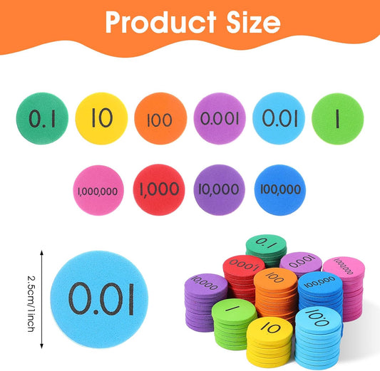 1000 Pcs Place Value Disks 10 Decimals to Whole Numbers Counting Chips for Kids Base 10 Place Value Manipulatives Math Counters Discs Set for Elementary School Math Supplies