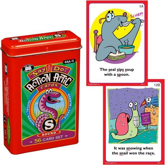 Super Duper Publications | Say and Do® Action Articulation S Sounds Fun Deck | Vocabulary and Language Development Flash Cards | Educational Learning Materials for Children