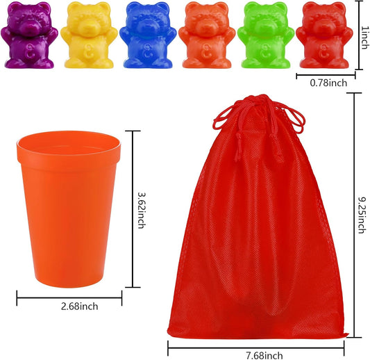Jeffbaubl 67Pcs Counting Rainbow Bears with Matching Sorting Cups,Educational Sorting Toy for Toddler,Montessori Counting Toy Bears for Kid,Number Color Recognition Learning Toys for Boys Girls