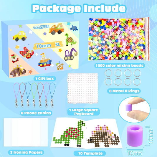 10MM Fuse Beads Kit for Kids - Mixed Colors Fuse Bead Craft Set with Pegboard, Ironing Papers and Accessories, XL Iron Beads for Craft, DIY Arts and Crafts Toys for Kids Gifts for Girls Boys Age 5+