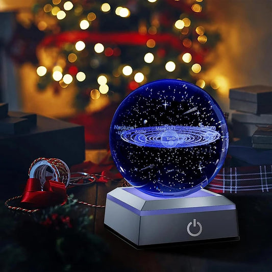 Solar System Crystal Ball Nightlight with LED Colorful Lighting, Touch Base, 3D Galaxy Crystal Ball Model Decor Science Astronomy Gift