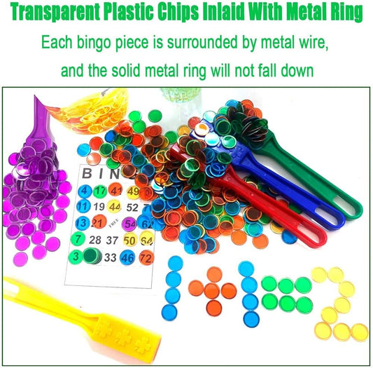 Magnetic Bingo Chips Set - 6 Colors Magnetic Wands with 600 Metal Tokens for Family Lotto Game, Sensory Bins, Counting and Sorting, Class Math Letters Written, Science& Educational Activities