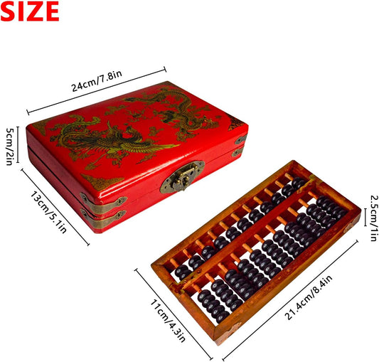 Larcele 11 Column Classic Wooden Abacus with Vintage Leather Box, Soroban for Study, Home Decorationt, Aging Treatment SP-03