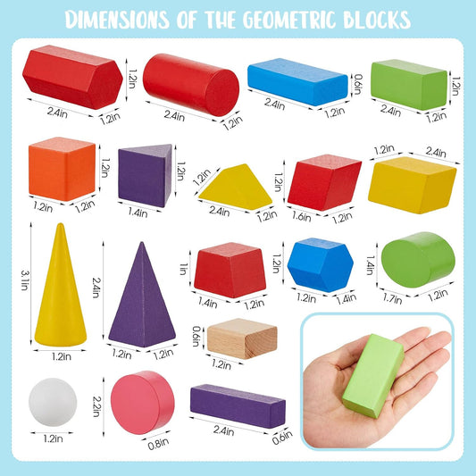 Deekin 18 Pcs Large 3D Shapes for Teaching Math Manipulatives Geometric Solids Blocks Montessori Learning Blocks Solid for Preschool Elementary Home School Supplies (3D Shape)
