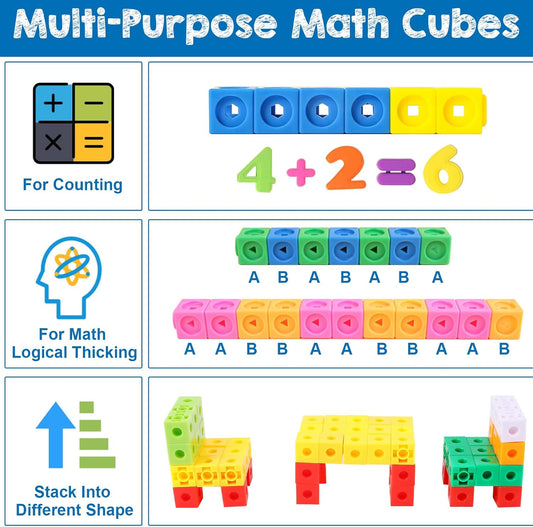 Libima 318 Pcs Math Counting Cubes Linking Counting Blocks with Stem Cards Building Block Linking Cube Connecting Manipulatives Preschool Math Counter Games Back to School Supplies