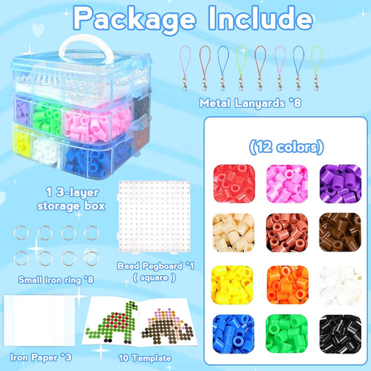 10MM Large Fuse Beads Craft Kit with Storage Box,12 Colors XL Beads,Pegboards,Ironing Papers and Accessories.Arts and Crafts Set Toys Gifts for Boys & Girls Christmas Birthday.DIY Craft Gift for Kids