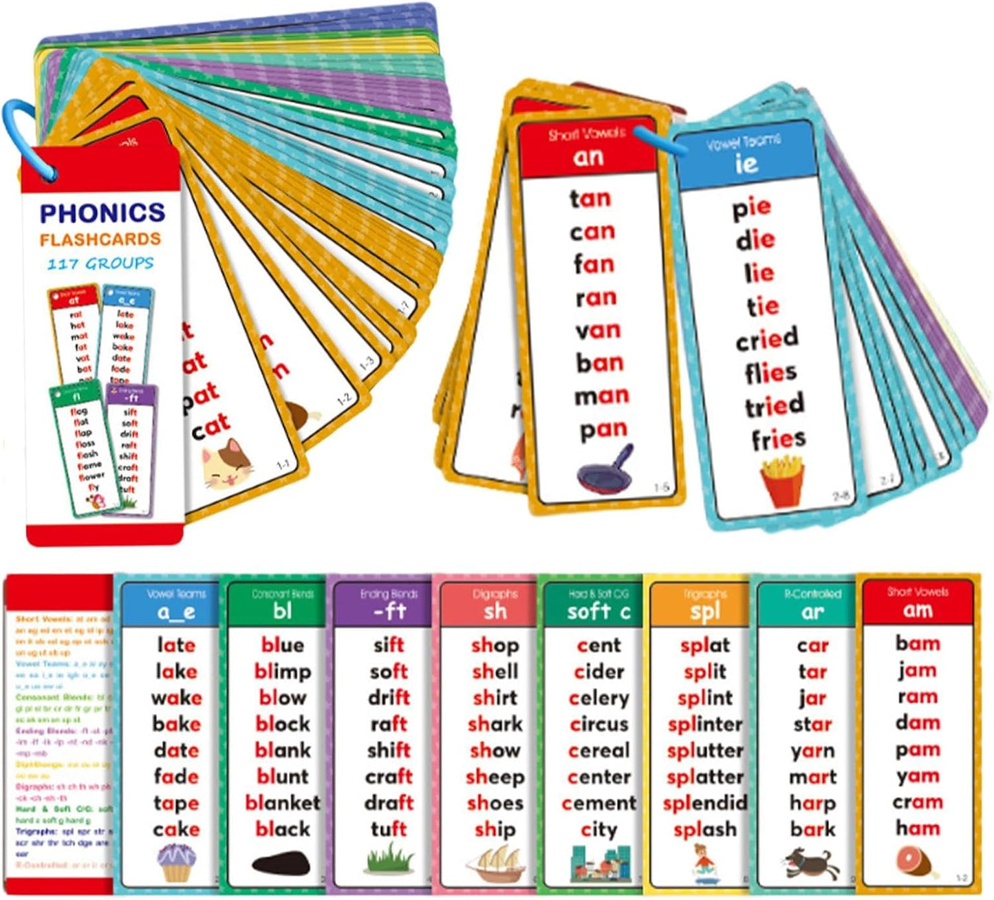 2 Set Phonics Word Cards | Word Family Build Book | Sight Words Flash Card Kindergarten with 117 Sound Groups 900+ Rhyming Words | Alphabet Flash Cards Phonics Games for Learn to Read & Spell