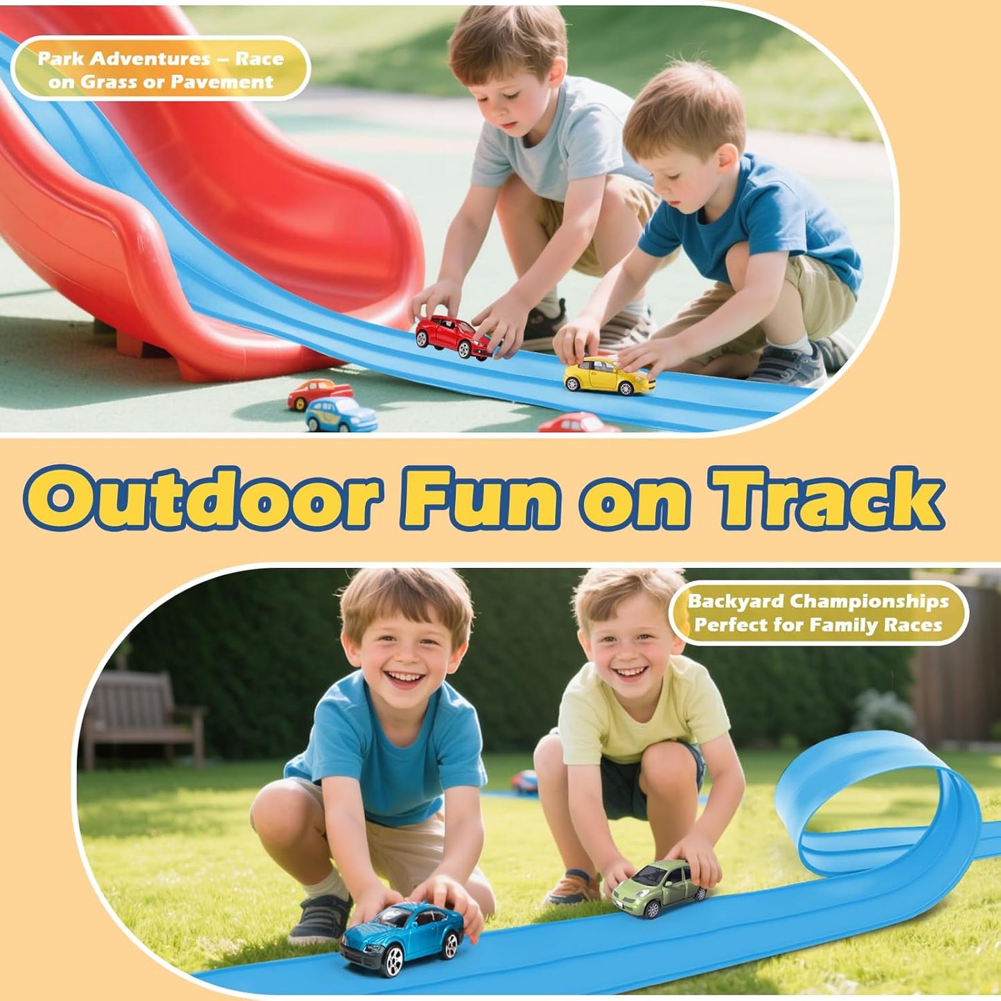 Flex Tracks 15 Ft Starter Set Flexible Race Track for Kids 3+, Flexible Car Track Race Car Ramp Track Compatible with Diecast 1/64th Cars, Portable Rolls Up Race Tracks with Strong Suction Cups