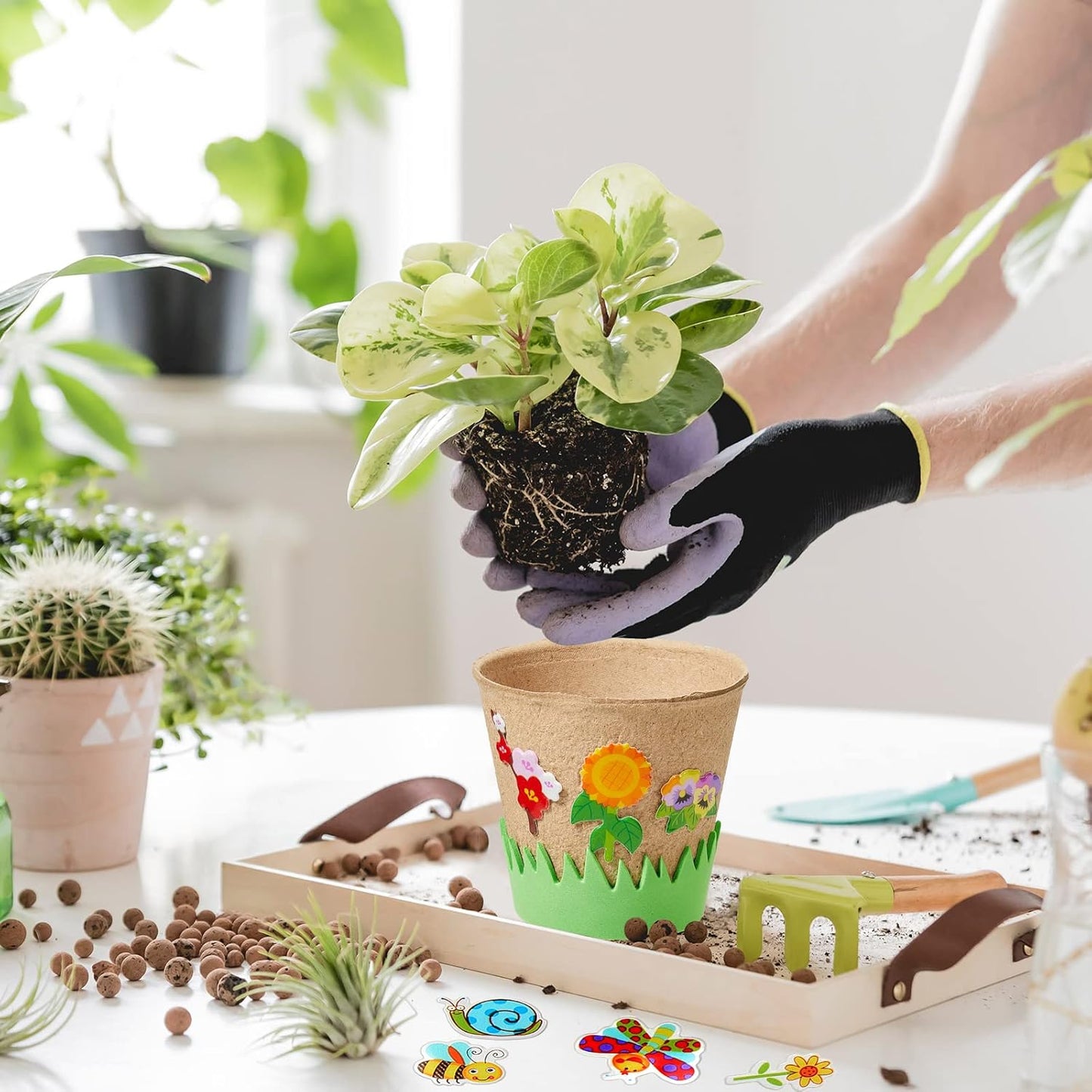 Jecery 30 Sets Garden Paper Craft Kit DIY Foam Flower Pots, Flower Planting and Growing Kit for Spring Summer Early Graduation DIY Crafts