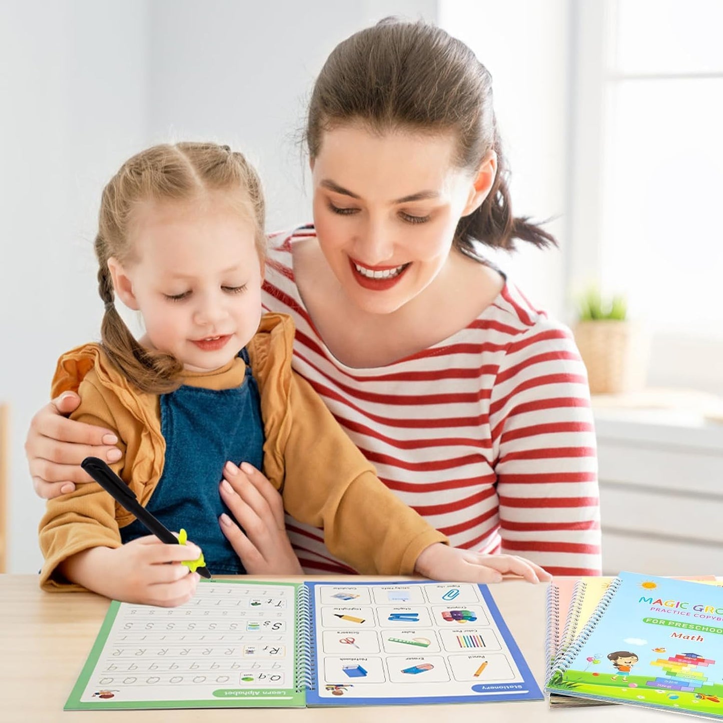 Magic Grooved Writing Practice for Kids, Reusable Grooved Handwriting Workbook with Disappearing Ink Pen, Preschool Learning Activities, Learn to Write Tracing Book, Educational Toy Gift for Boys Girls