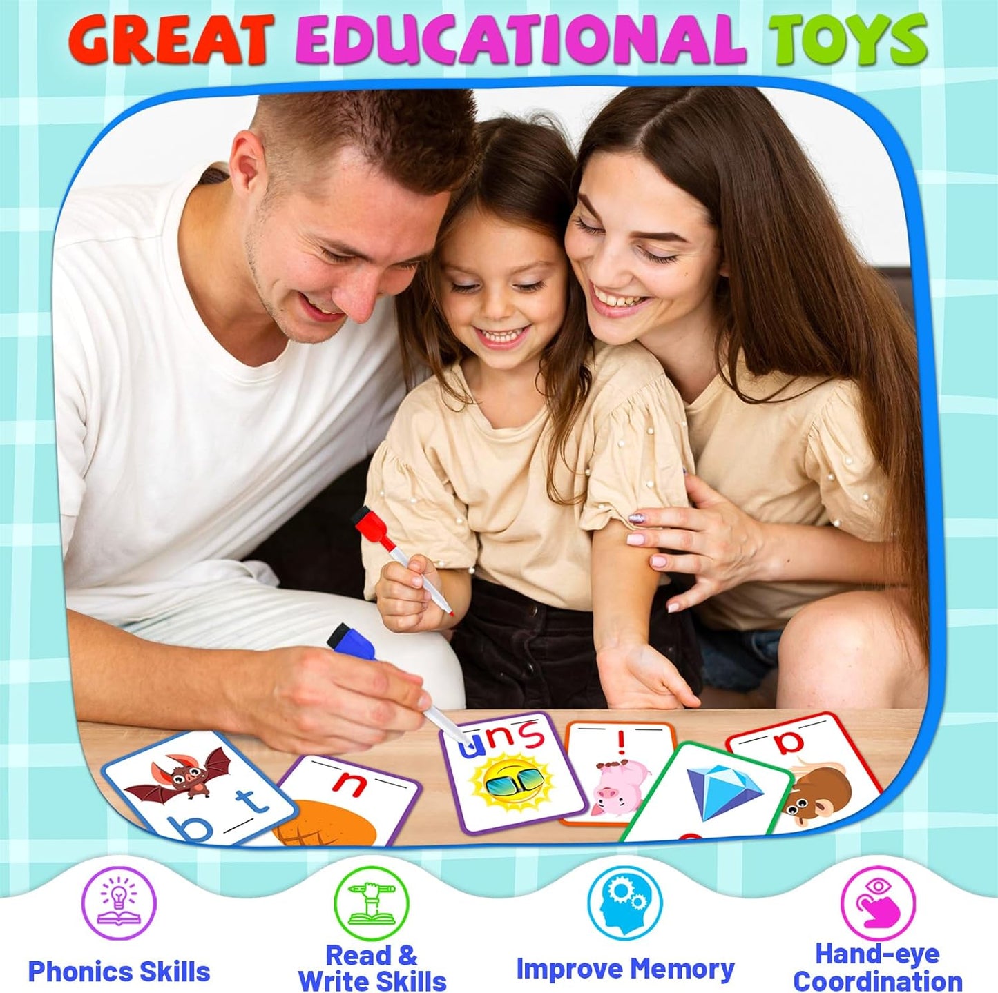 zheyistep CVC Word Games Spelling Flash Cards for Kindergarten, CVC Sight Word Cards Toddler Preschool Learning Activities, Montessori Educational Toys for Kid Age 3 4 5 6