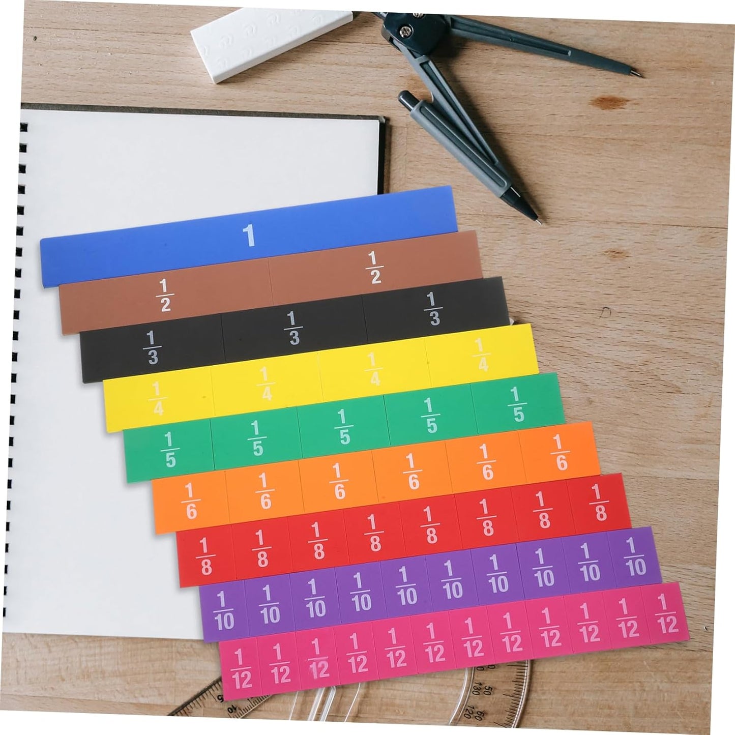 Housoutil 1 Set Educational Fraction Tiles Math Manipulatives for Students Engaging for Fraction Cognition Compact and Lightweight Teaching Tools