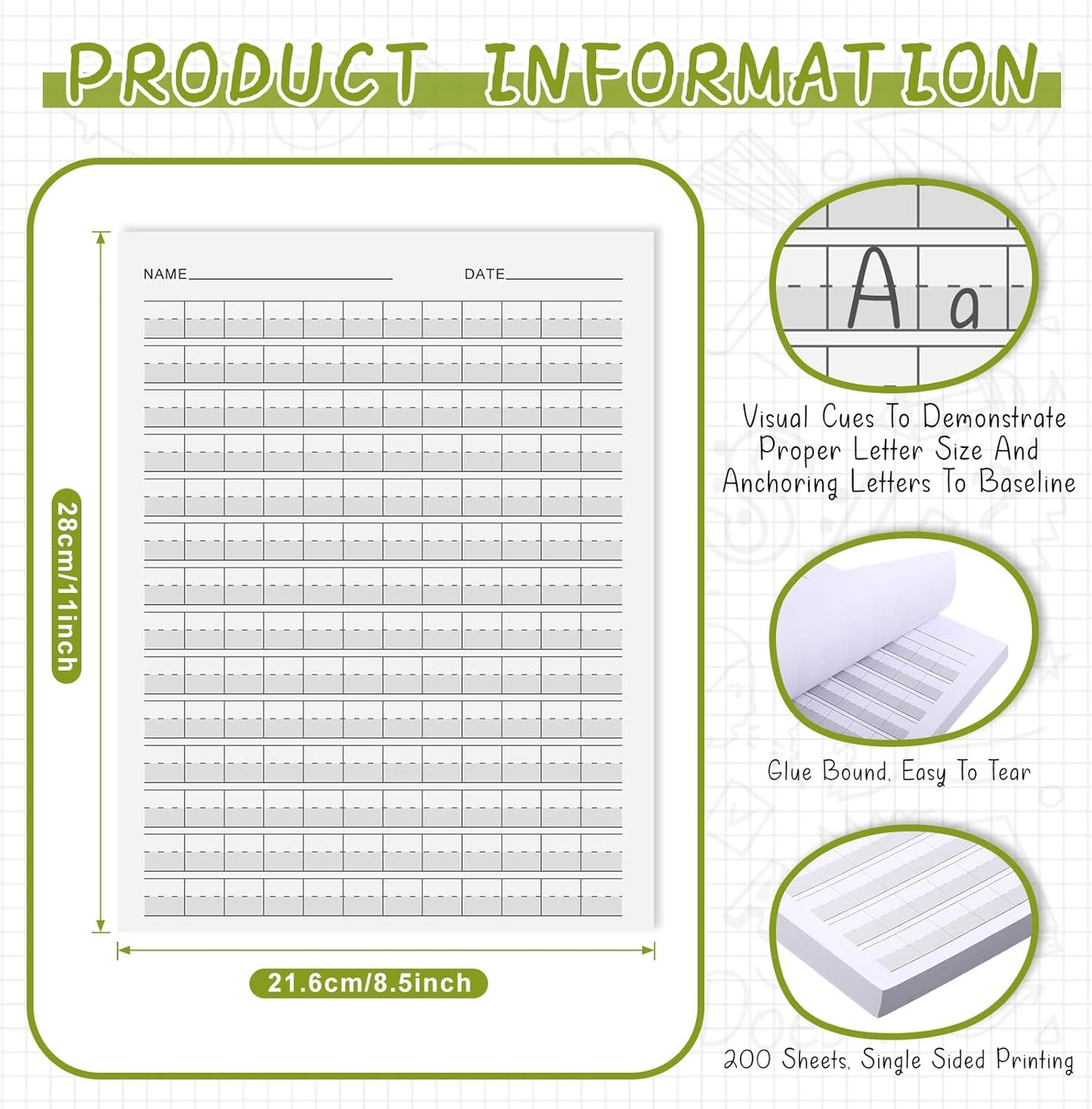 Eaasty 100 Sheets Write Beginner Paper Level 1 Paper Handwriting Practice Paper for Kids Practice Writing Paper with Lines and Gray Highlighted for Proper Letter Positioning,8.5" x 11"