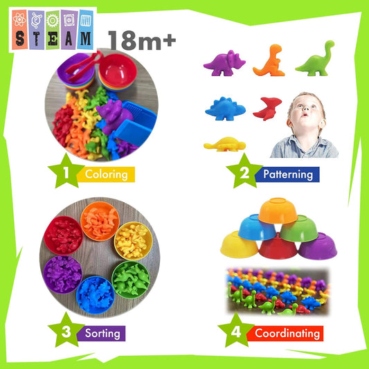UNIQUE KIDS Counting Educational Learning Toy Set with Sorting Cups – Engaging Sensory Color Classification Training Game for Toddlers and Preschoolers Ages 3 and Up (Animals)