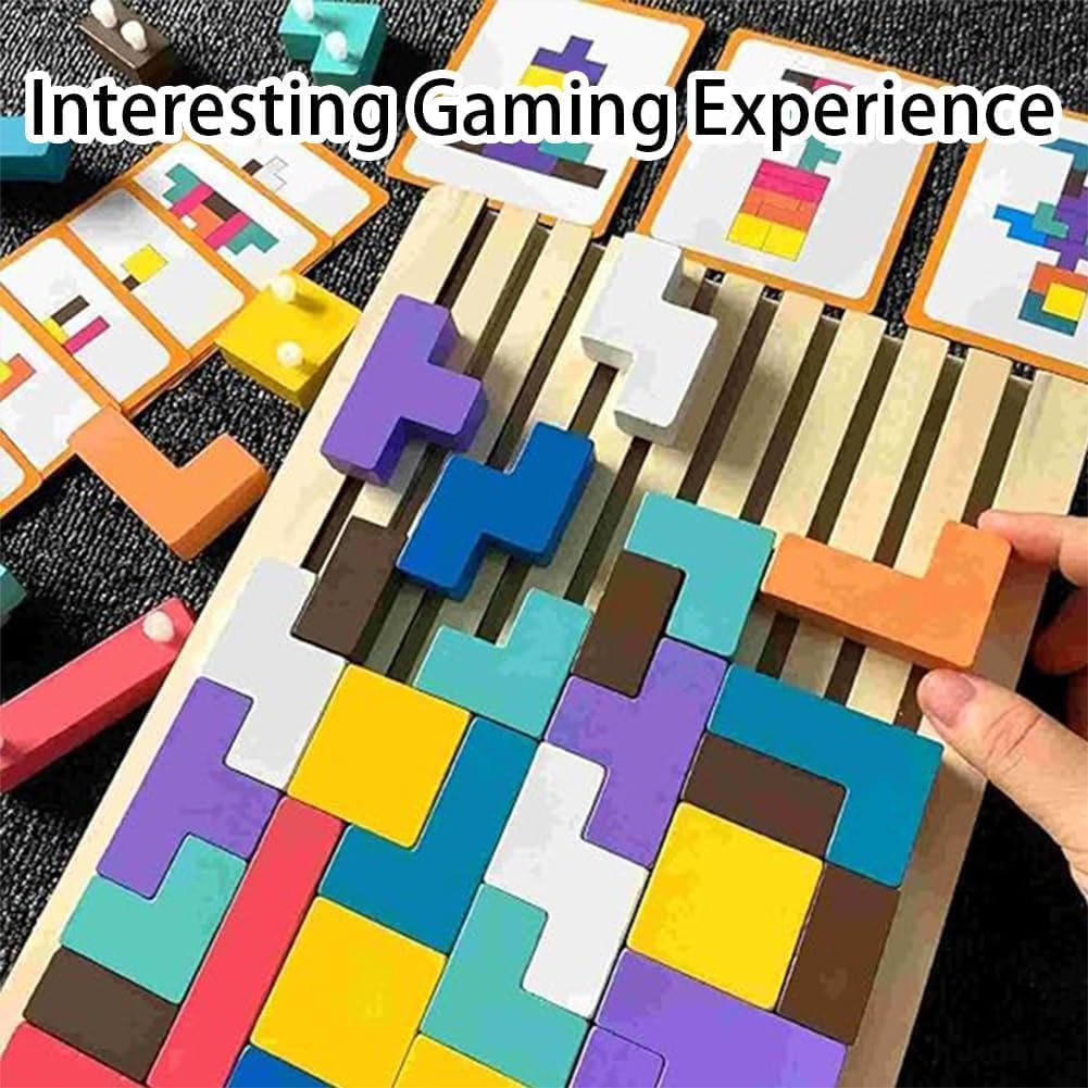 Wooden Stacking Puzzle Toy, 42 Pcs 3D Montessori Russian Blocks Puzzles for Toddlers 3+ Years Old, Brain Teaser Educational Travel Game for Kids, Logic Intelligence Development Gift
