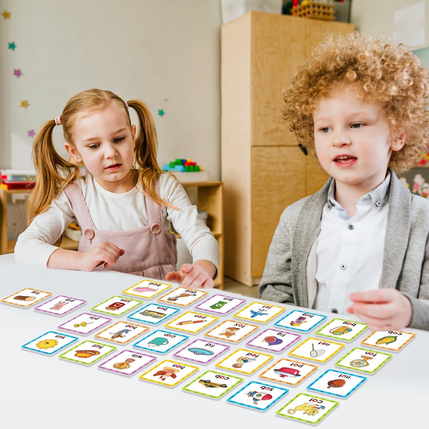 CVC Word Games Kindergarten, Memory Games for Kids Ages 4-8 & Matching Games for Toddlers 3-5, 60 PCS Phonics Games Flash Cards, Educational Toys Homeschool Supplies for Boys and Girls