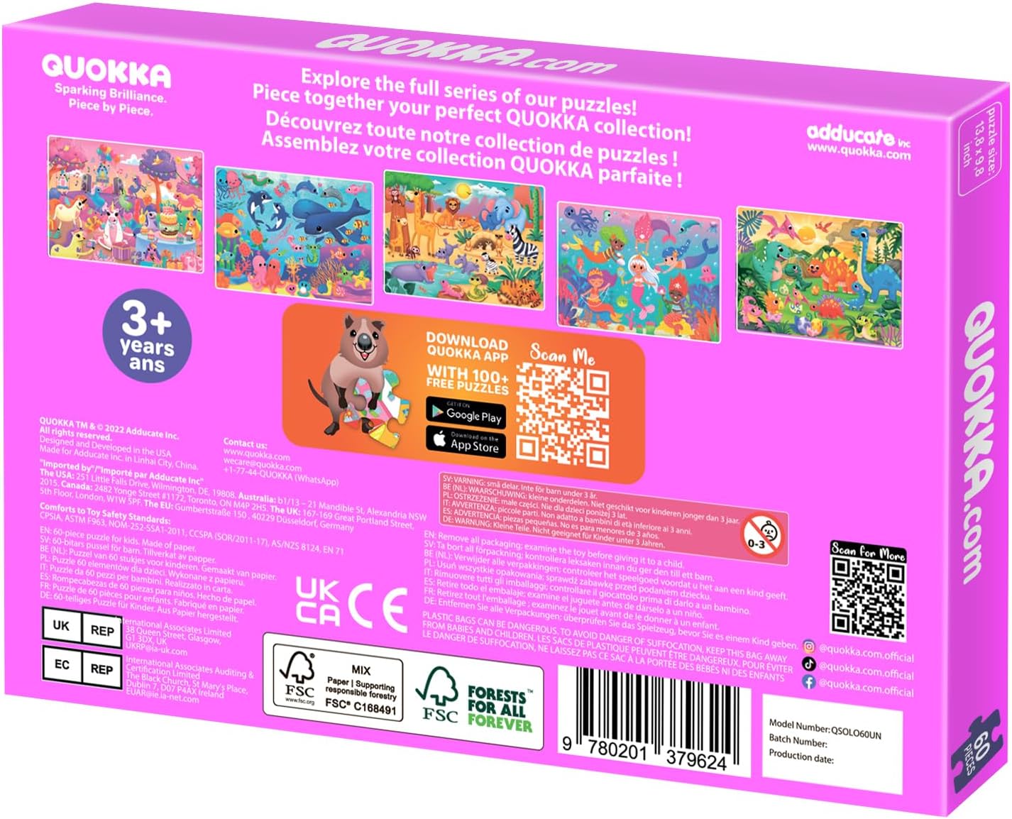 QUOKKA Puzzles for Kids Ages 4-6 – 60 Piece Jigsaw Puzzles for Toddlers Ages 3-5 with Unicorns – Quiet Time Toy for Preschoolers 2-4 – FSC Certified Educational Learning Game for Boys and Girls