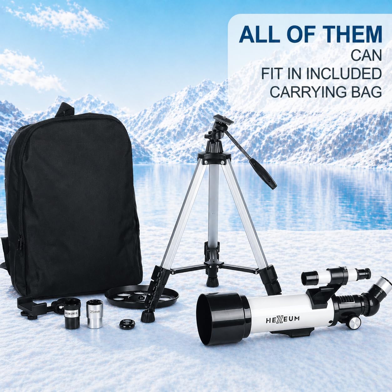 Koolpte Telescope 70mm Aperture 500mm - for Kids & Adults Astronomical Refracting Telescopes AZ Mount Fully Multi-Coated Optics, with Diagonal Mirror Phone Adapter, Carrying Bag, Wireless Remote Black