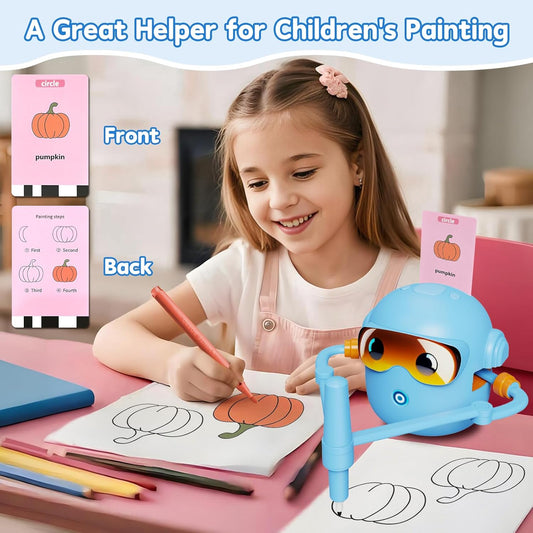 Peledic Drawing Robot Toy for Kids with 100 Word Cards & 12 Color Pens, Voice Interactive Educational Drawing Machine, Montessori Painting Toys for 3 4 5 6 7 8 Year Old Boys Girls Easter Gifts (Blue)