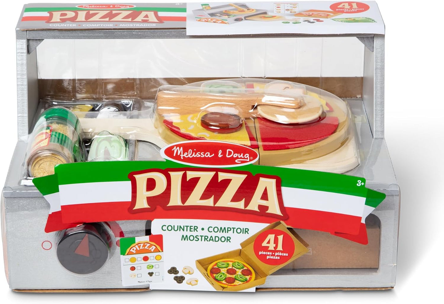Melissa & Doug Top & Bake Wooden Pizza Counter, Kids Kitchen Playset with Play Food & Play Kitchen Accessories, Preschool Toys for Girls & Boys Ages 3+ - FSC Certified
