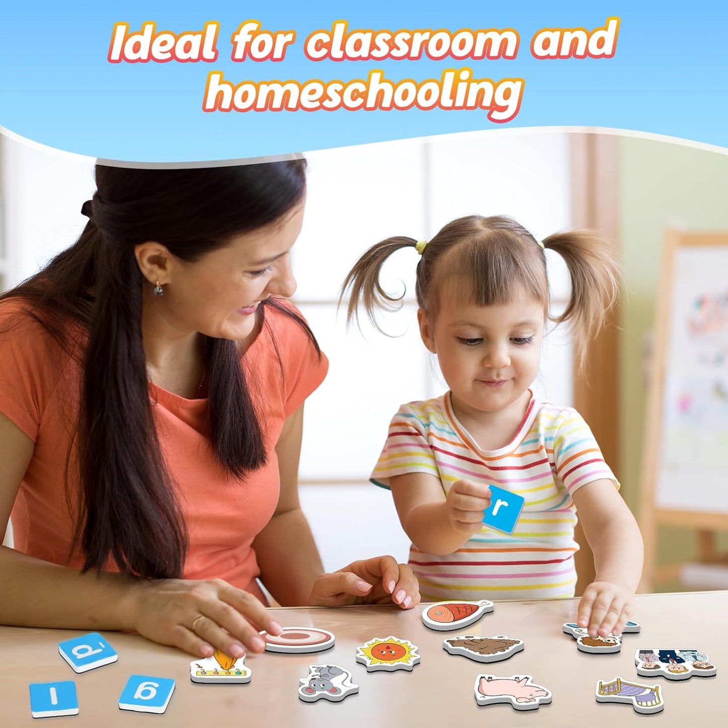 Kasfalci Magnetic Letters & CVC Word Games, Phonics Games, Alphabet Learning Toys, Refrigerator Fridge ABC Magnets for Kids, Speech Therapy Toys for Toddler, Spelling Reading for Preschool Classroom