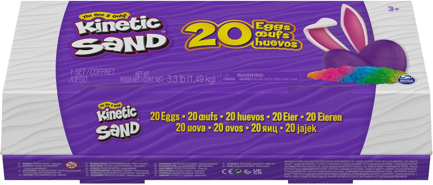 Kinetic Sand, 20-Pack Eggs with 3.3lbs Red, Yellow & Blue Play Sand for Egg Hunts, Party Favors & Goodie Bags, Sensory Toys for Kids Ages 3 and up
