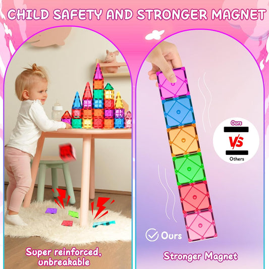 Magnetic Tiles Road Set with 2 Cranes & Double-Sided Magnet Tiles,Boys Toys for Ages 3-5 5-7 8-12,STEM Magnetic Building Construction Toys Include Car,Stations,Dolls,Roads,Signs,Gifts for 3+ Kids