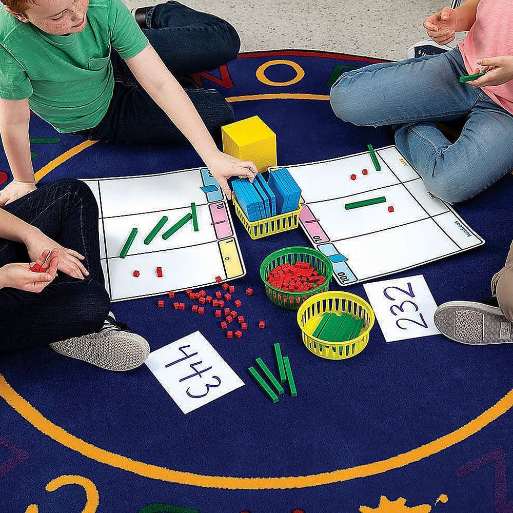 Fun Express Base Ten Blocks Place Value Mat Set - 10 Piece Math Manipulatives for Kindergarten, 1st Grade & 2nd Grade | Hands-On Learning Tools for Classroom, Homeschool Supplies | Counting Activities